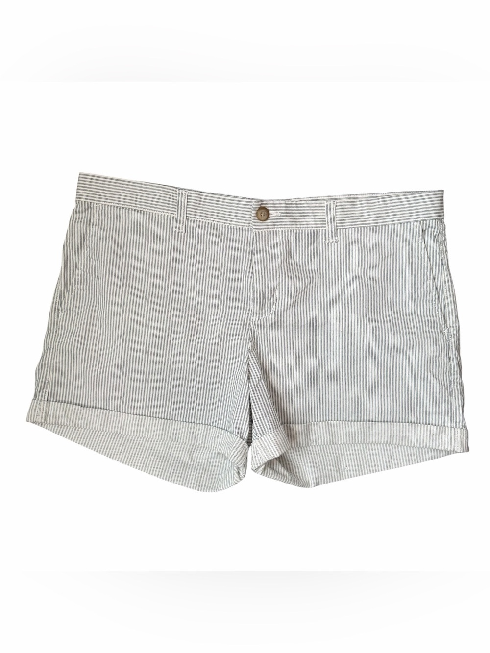 Khakis by Gap Blue White Striped Girlfriend 4 Inch Shorts Size 14 Rolled Hem